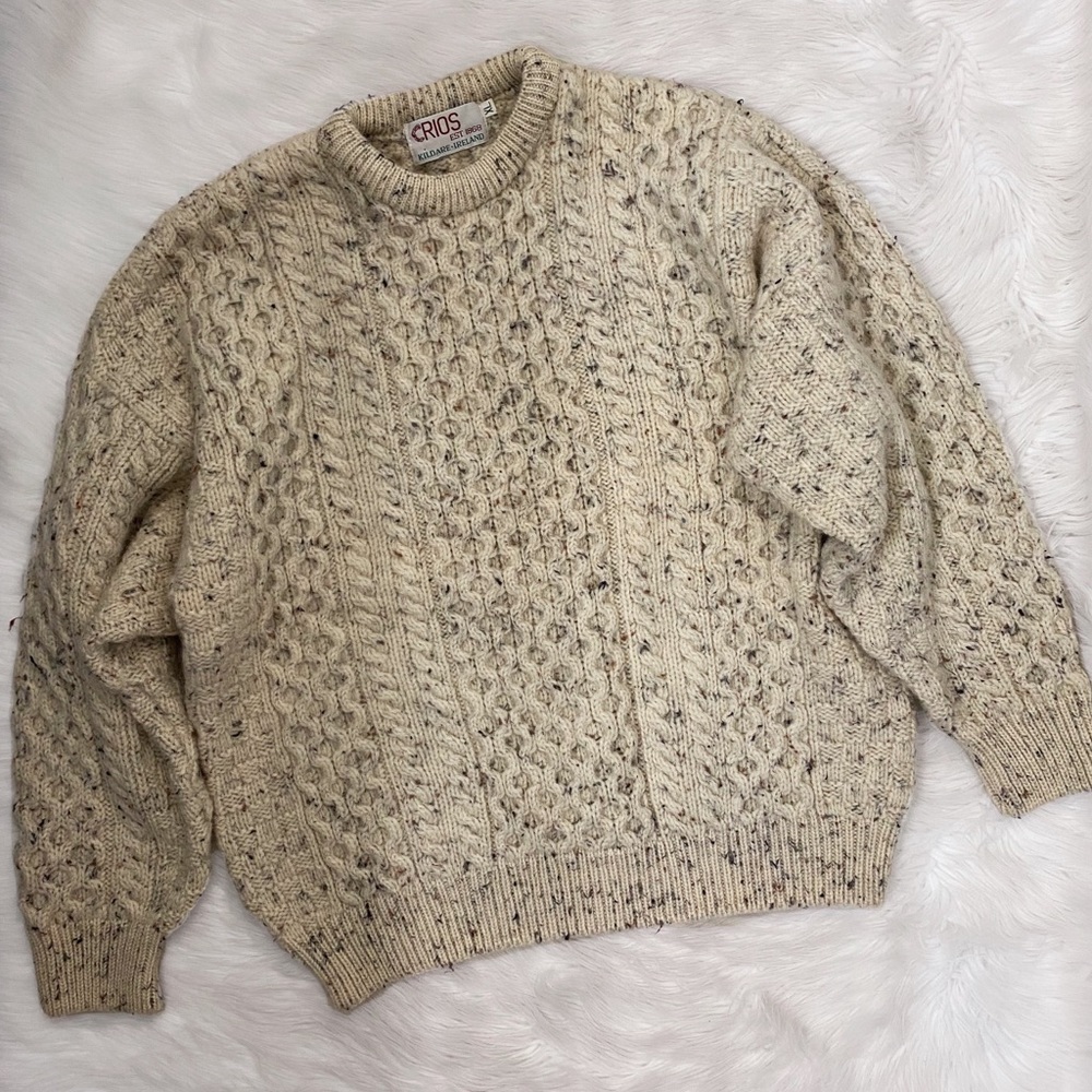 Vintage Irish Fisherman Cable Knit Wool Sweater